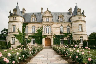 Château français Renaissance aux tourelles ornées et jardins fleuris, cadre idéal pour un mariage romantique
