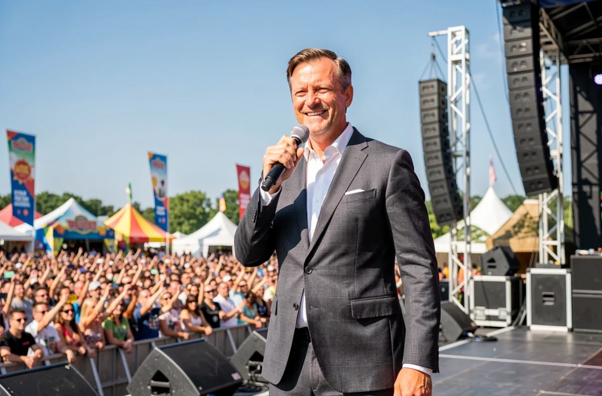 Chanteur professionnel se produisant sur la grande scène d'un festival de musique en plein air